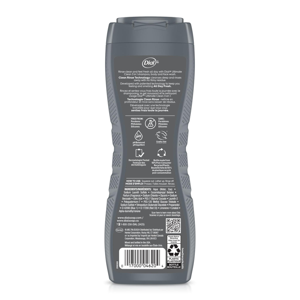 Dial Men 3 in 1 Body Wash lathered on skin