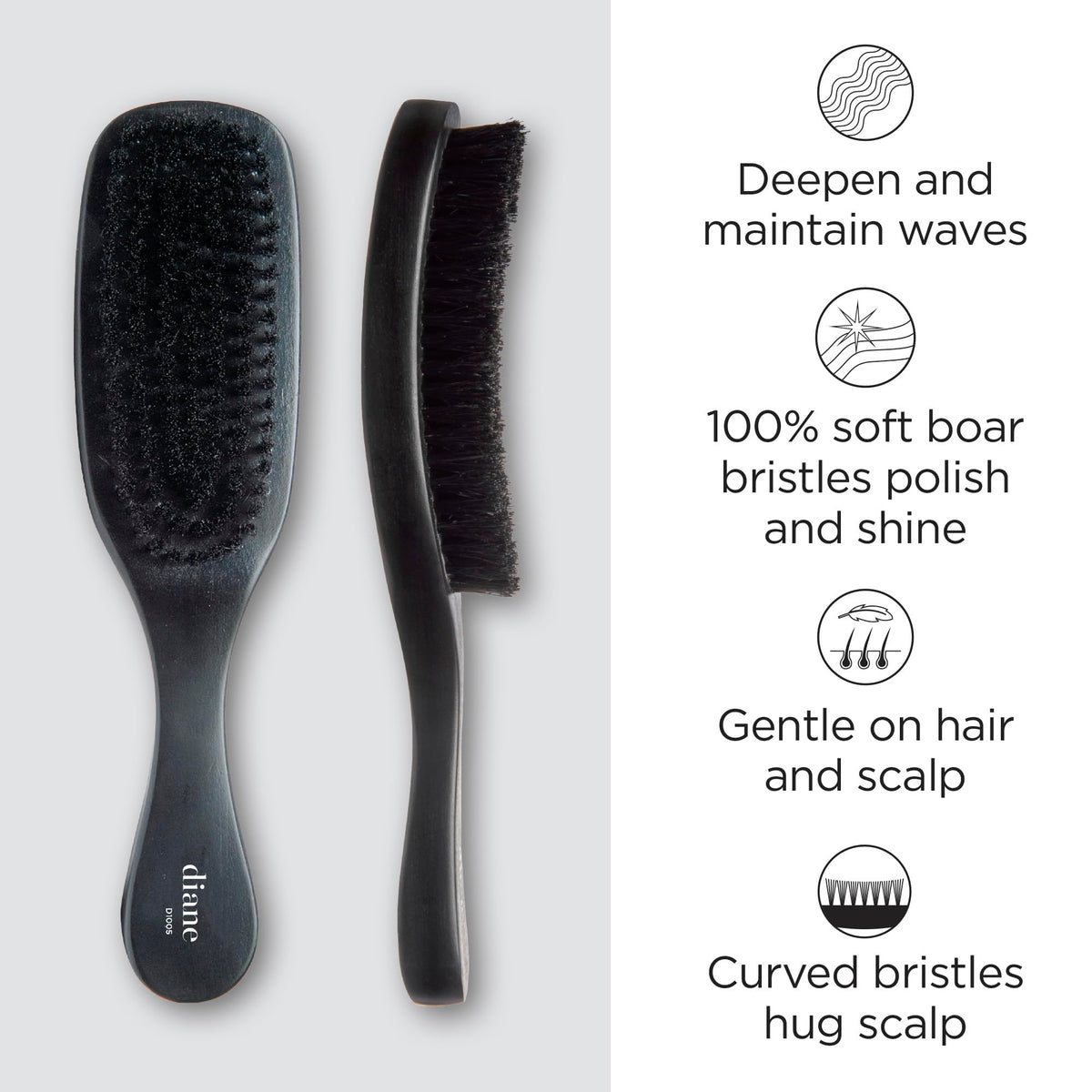 Diane Boar Curved Wave Brush side view showing curved design
