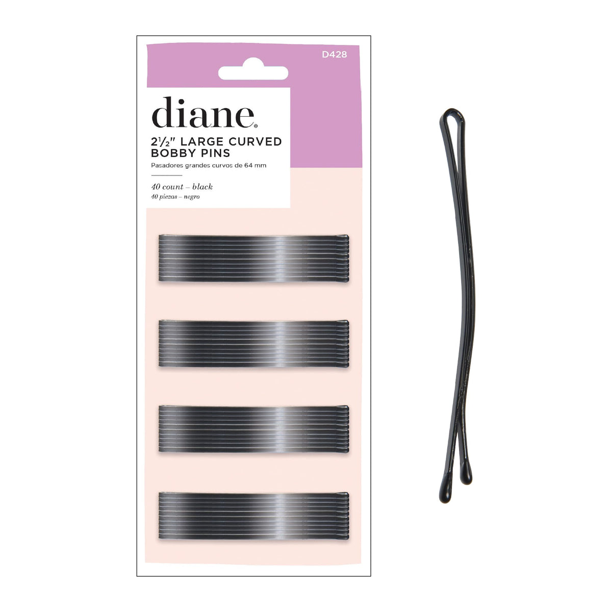 Diane Curved Black Bobby Pins 2.5-inch front view