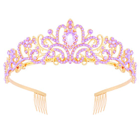 Didder Gold Purple Rhinestone Tiara Crown front view