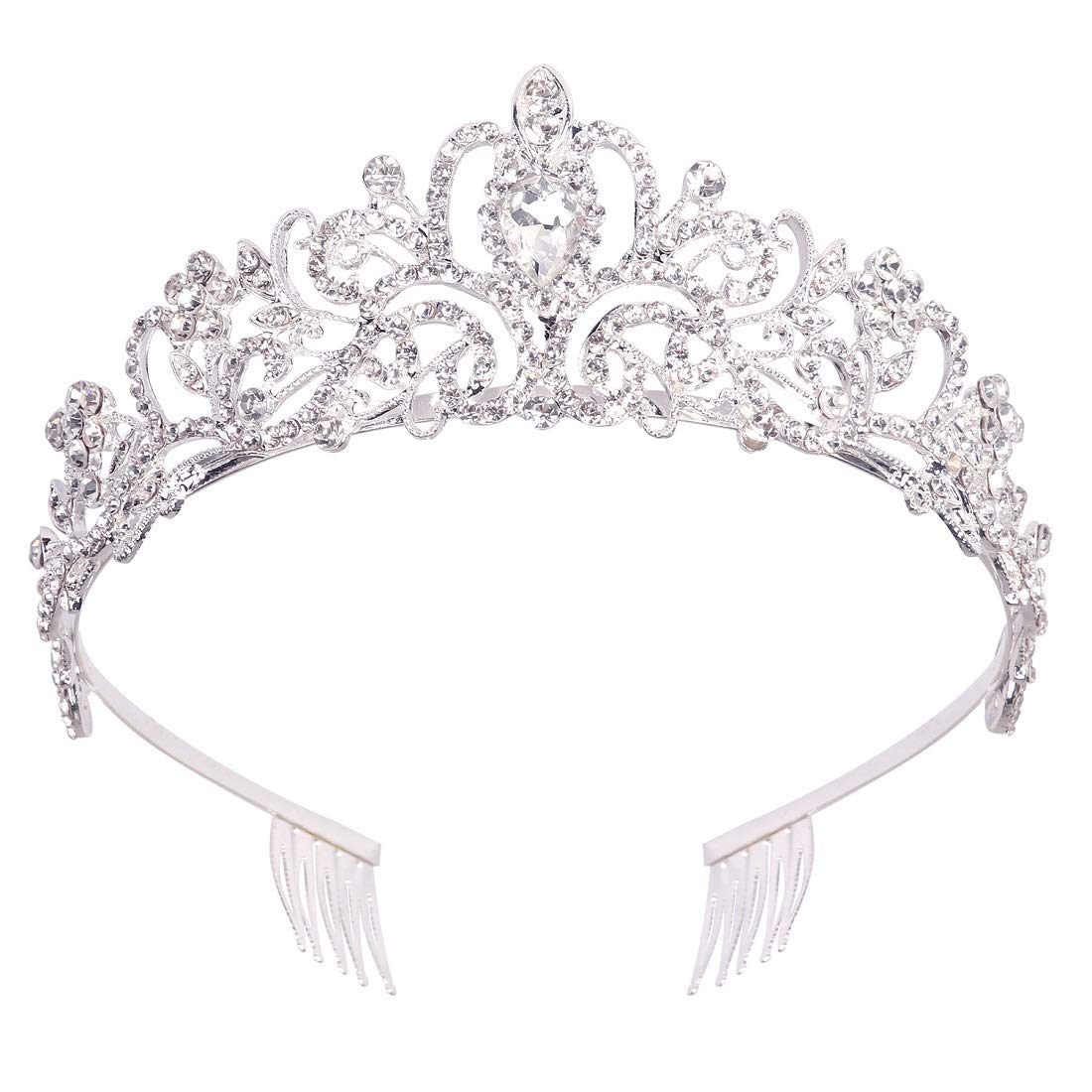 Didder Silver Crystal Tiara Crown Headband front view