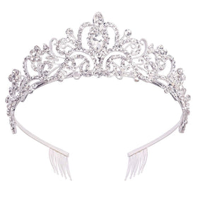 Didder Silver Crystal Tiara Crown Headband front view