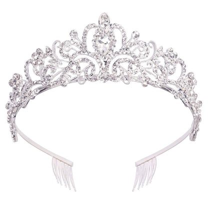 Didder Silver Crystal Tiara Crown Headband front view