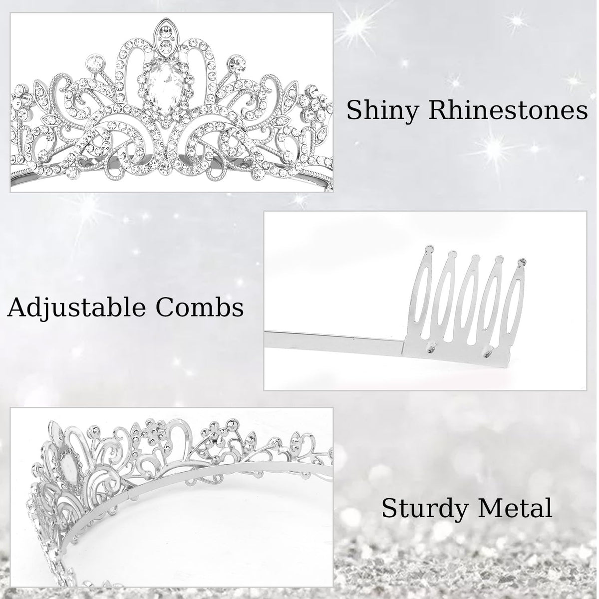 Didder Silver Crystal Tiara Crown Headband side view