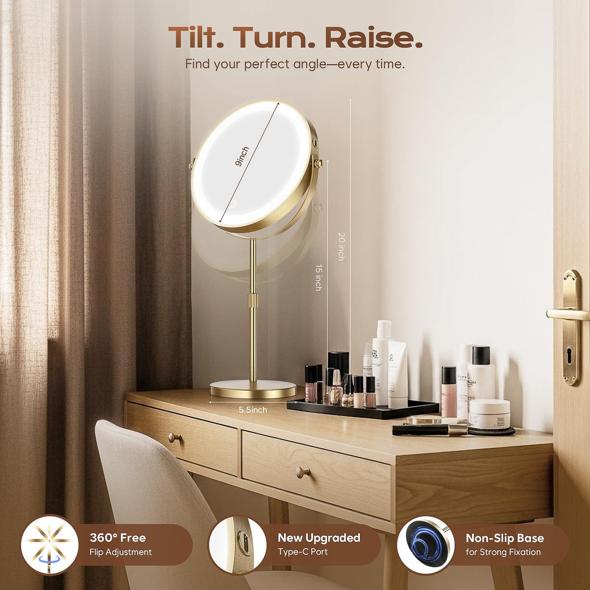 Dienmern Makeup Mirror 360-degree rotation demonstration