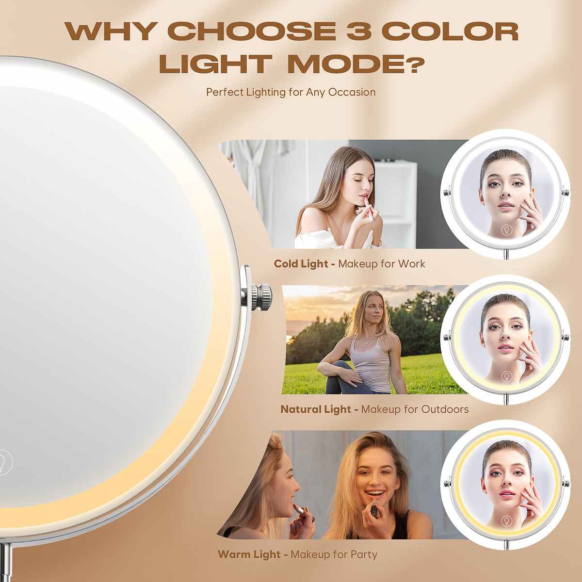 Dienmern Makeup Mirror side view highlighting 360° rotation