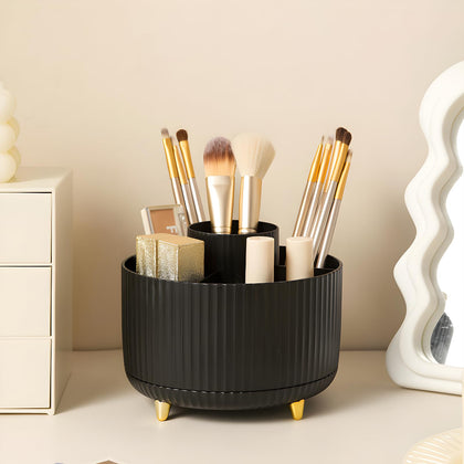 Diesisa 360° Rotating Makeup Brush Organizer front view, black