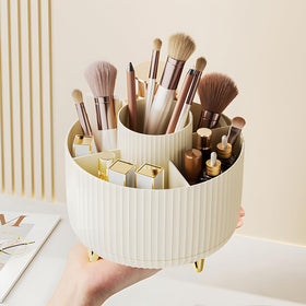 Diesisa 360° Rotating Makeup Brush Organizer in cream colour front view