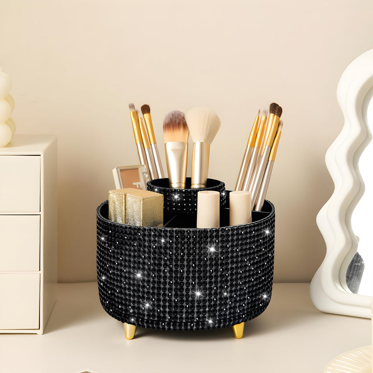 Diesisa Bling Diamond 360° Makeup Brush Holder front view with rhinestone decoration