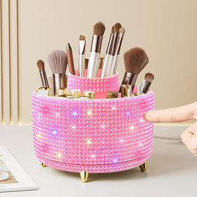Diesisa Bling Diamond 360° Makeup Brush Holder front view with rhinestone decoration