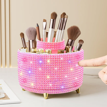Diesisa Bling Diamond 360° Makeup Brush Holder front view with rhinestone decoration