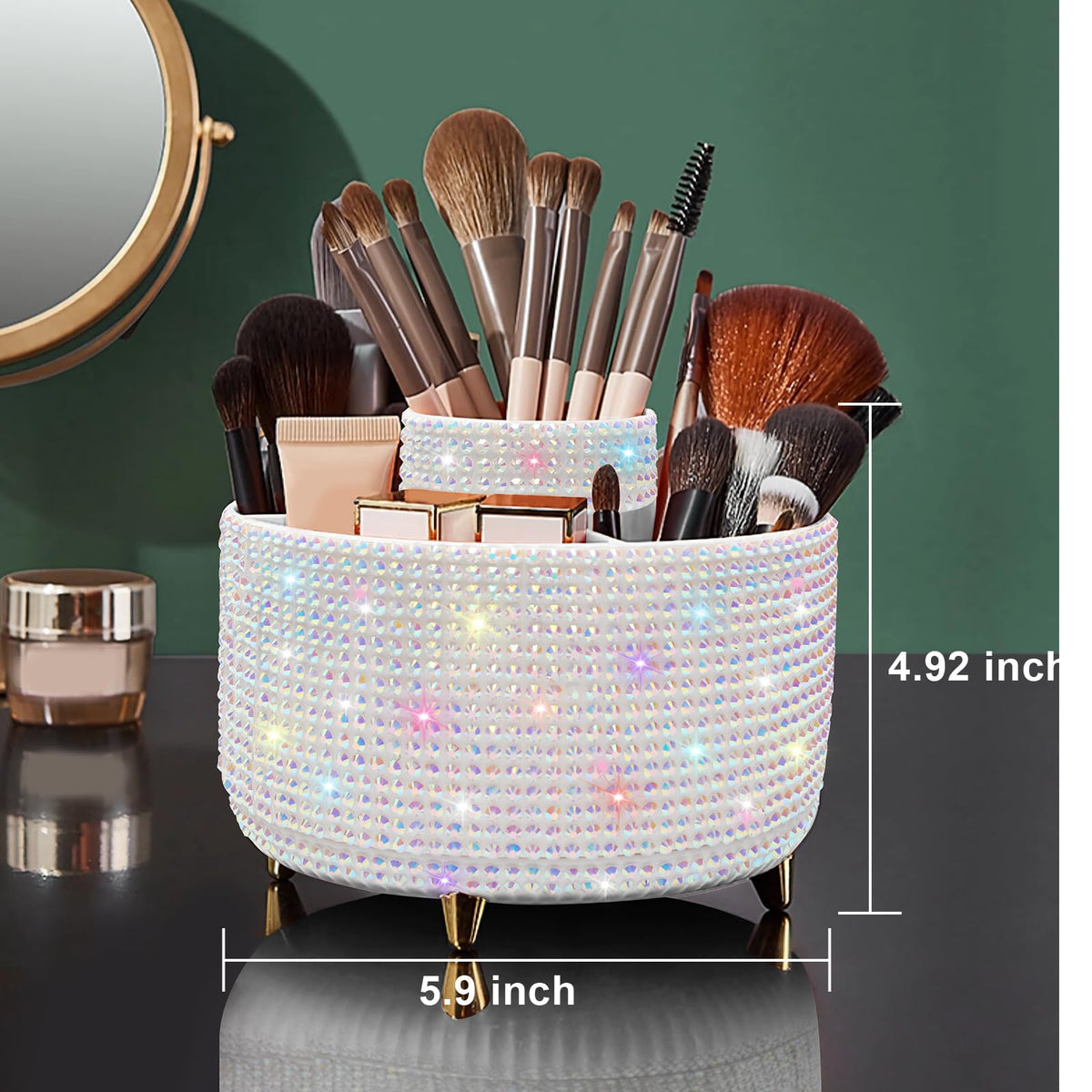 Diesisa Bling Diamond 360° Makeup Brush Holder in a bathroom setting