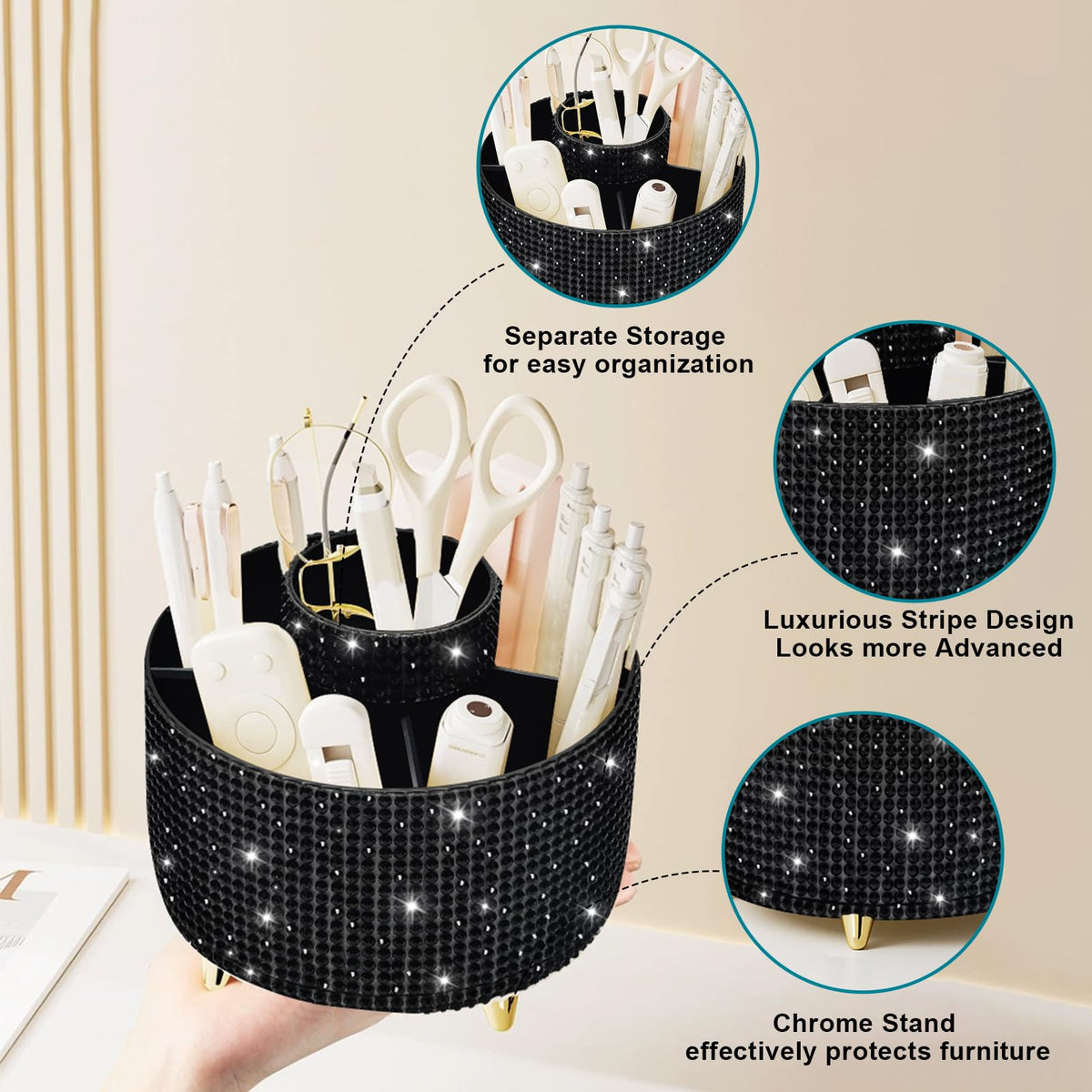 Diesisa Bling Diamond 360° Makeup Brush Holder in a stylish vanity setting