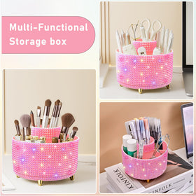 Diesisa Bling Diamond 360° Makeup Brush Holder in pink color