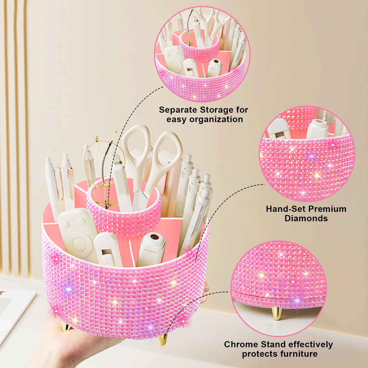 Diesisa Bling Diamond 360° Makeup Brush Holder on a vanity table