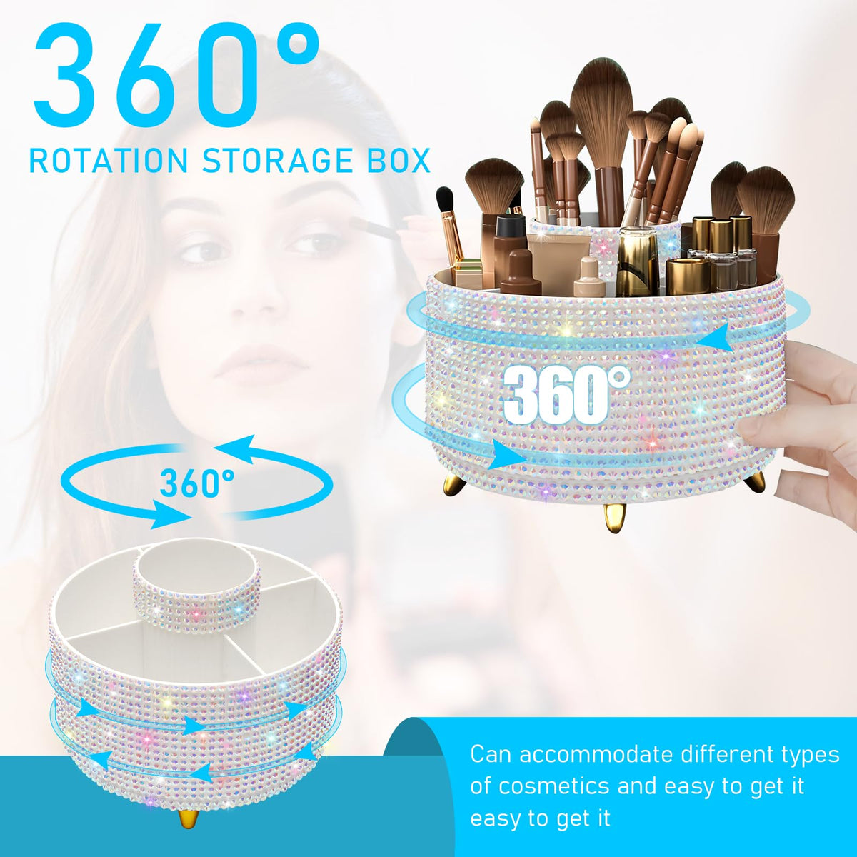 Diesisa Bling Diamond 360° Makeup Brush Holder rotating feature demonstration