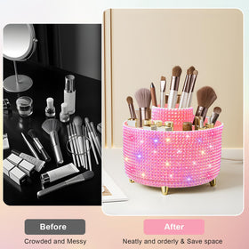 Diesisa Bling Diamond 360° Makeup Brush Holder showing 5 compartments