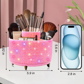 Diesisa Bling Diamond 360° Makeup Brush Holder with makeup brushes and lipsticks