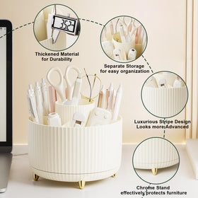 Diesisa Makeup Brush Organizer on a bathroom vanity with cosmetics