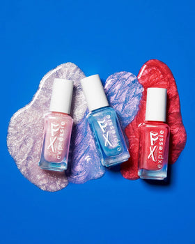 Different angles of essie Expressie FX nail polish bottle