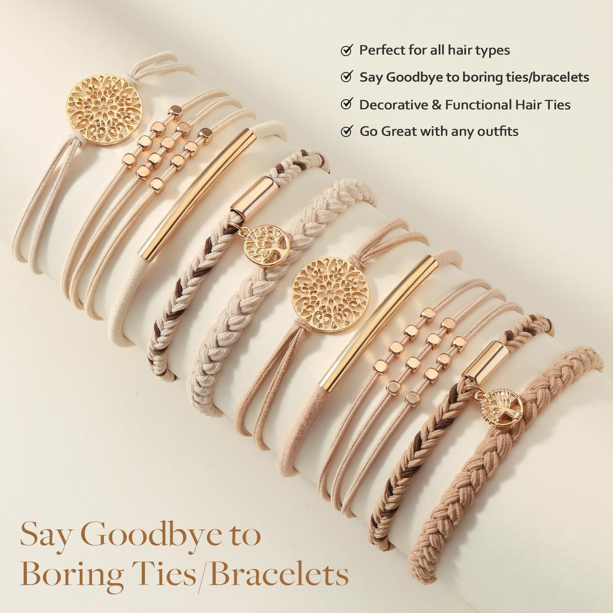 Different angles of SYGY hair tie bracelets