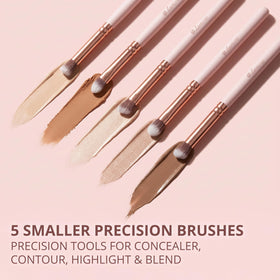 Different brush shapes from Lamora Kabuki set including angled and tapered