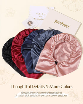 Different colour options of YANIBEST Satin Sleep Bonnets displayed