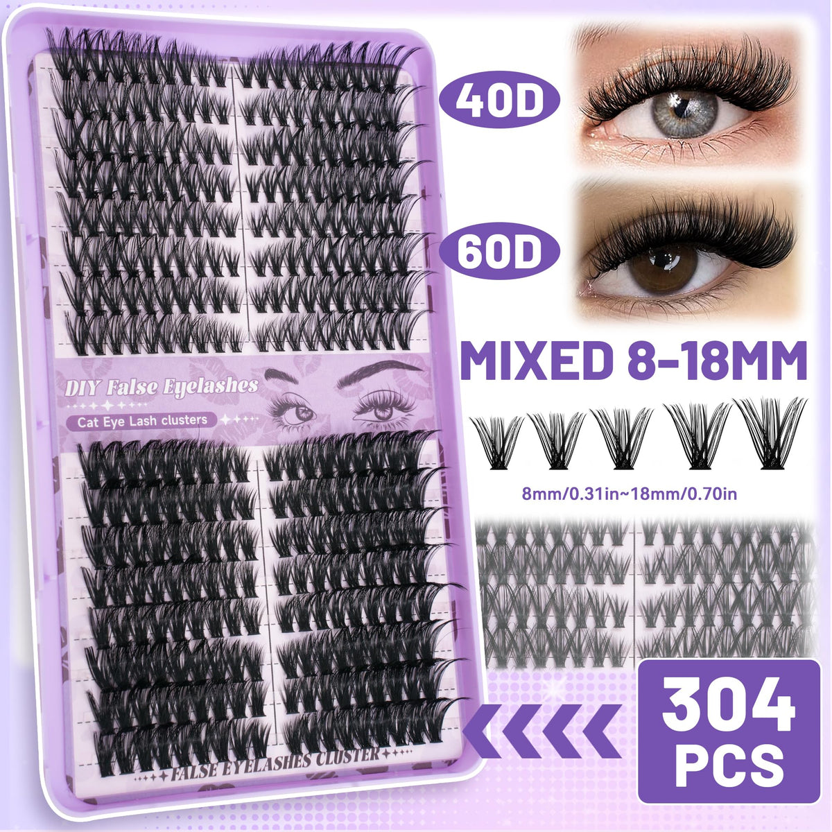 Different curl types of lashes in QUAFFLY kit