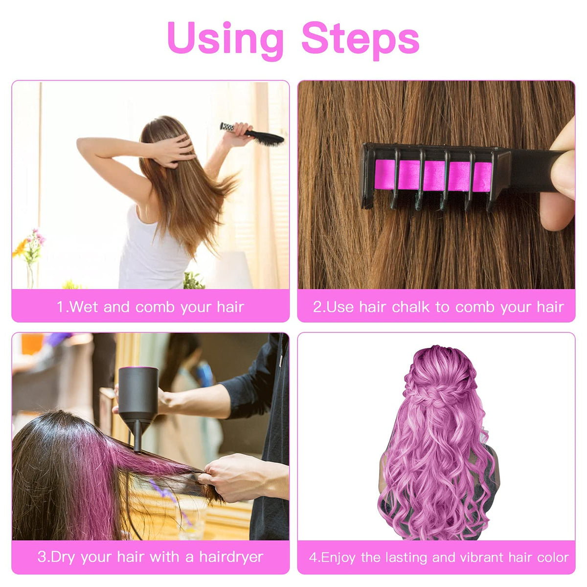 Different hair styles created using MSDADA Hair Chalk Comb