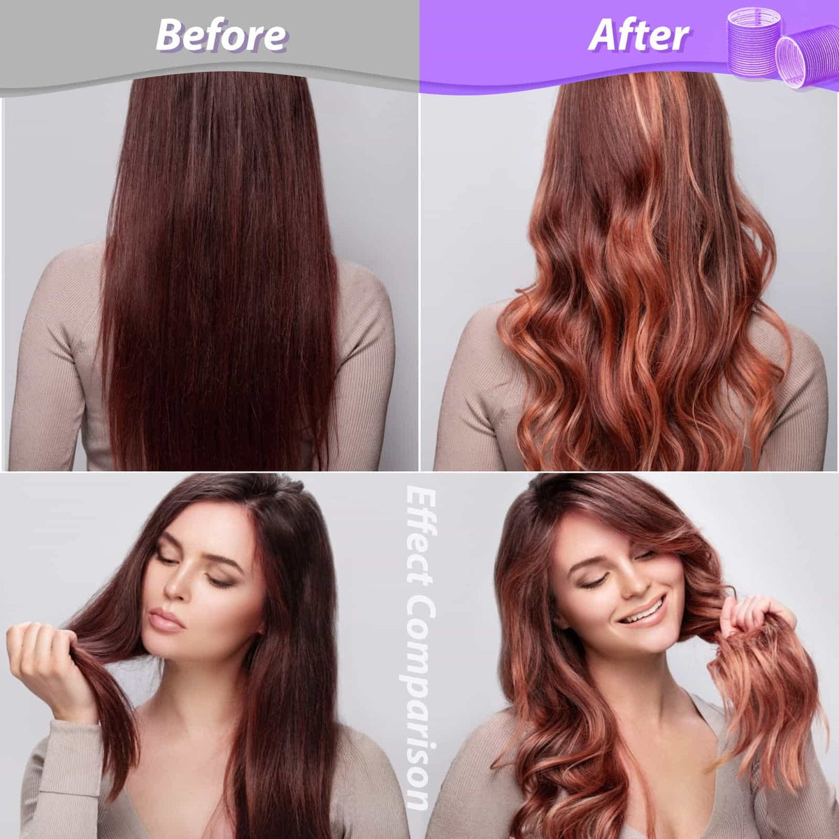 Different hairstyles created with Acejoz Jumbo Hair Rollers