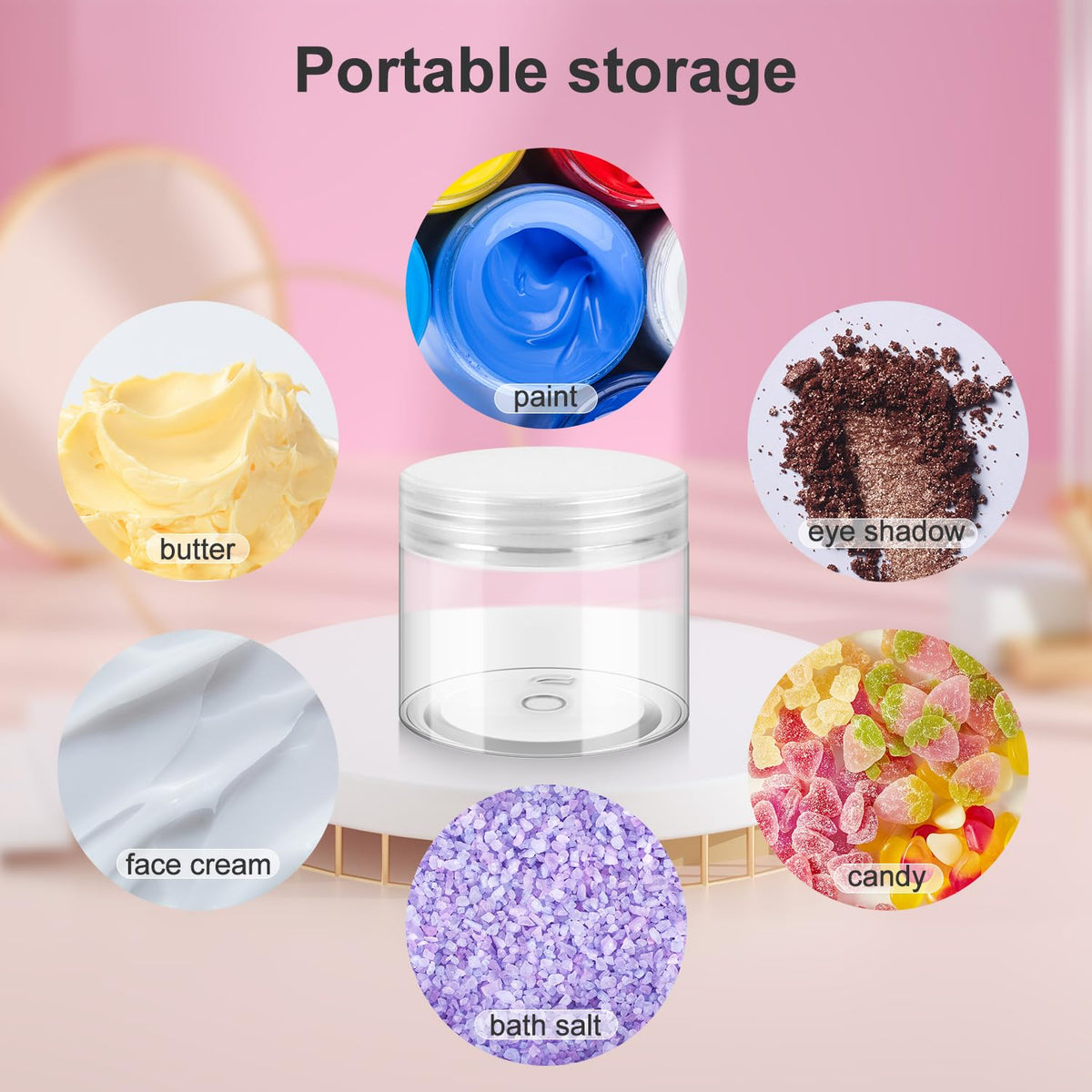 Different items stored in Loretoy plastic jars