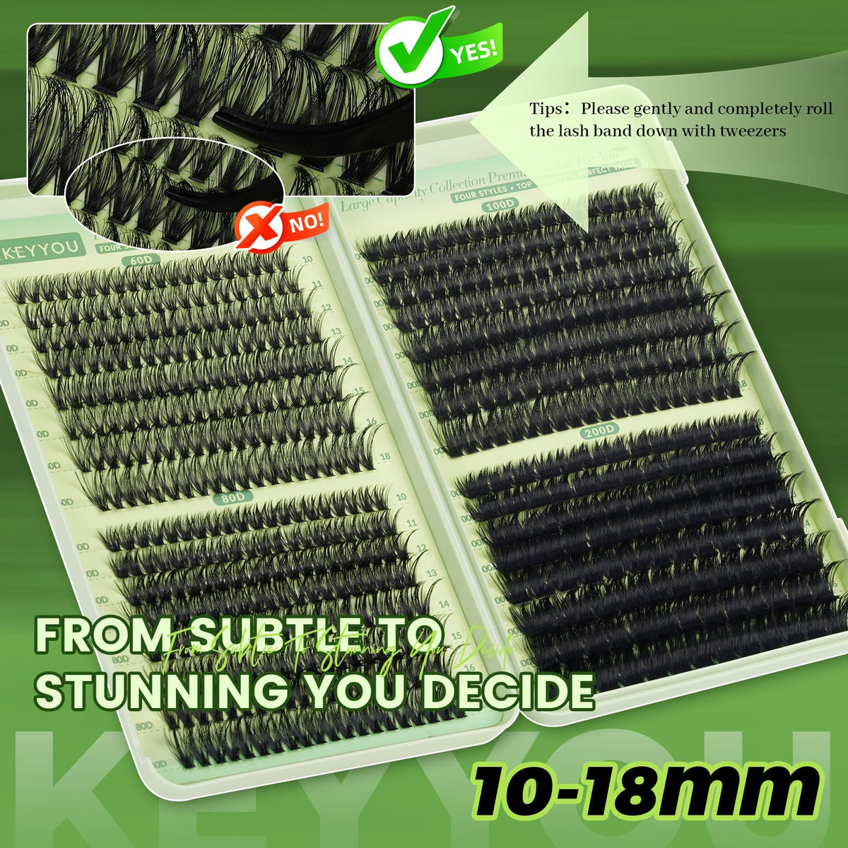 Different lash densities from KEYYOU Lash Clusters Kit