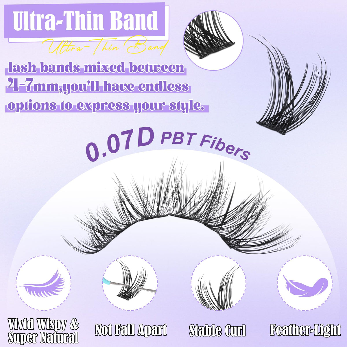 Different lash styles from ALICE kit displayed