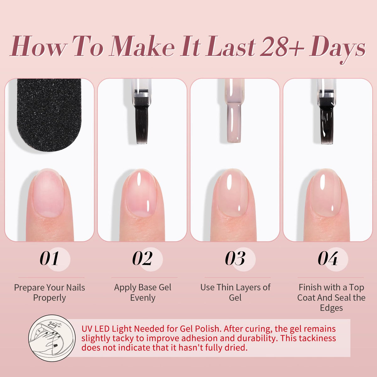 Different layers of Born Pretty jelly gel polish on nails