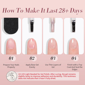 Different layers of Born Pretty jelly gel polish on nails