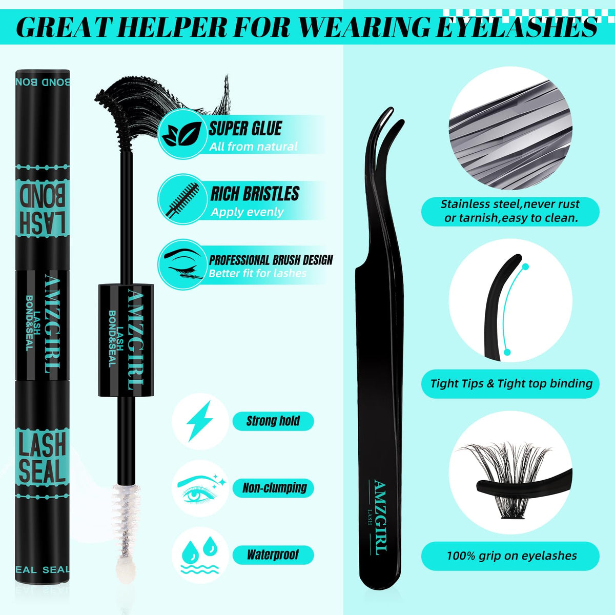 Different lengths of AMZGIRL LASH clusters displayed