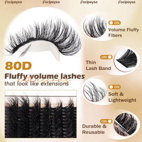 Different lengths of Focipeysa eyelash clusters displayed