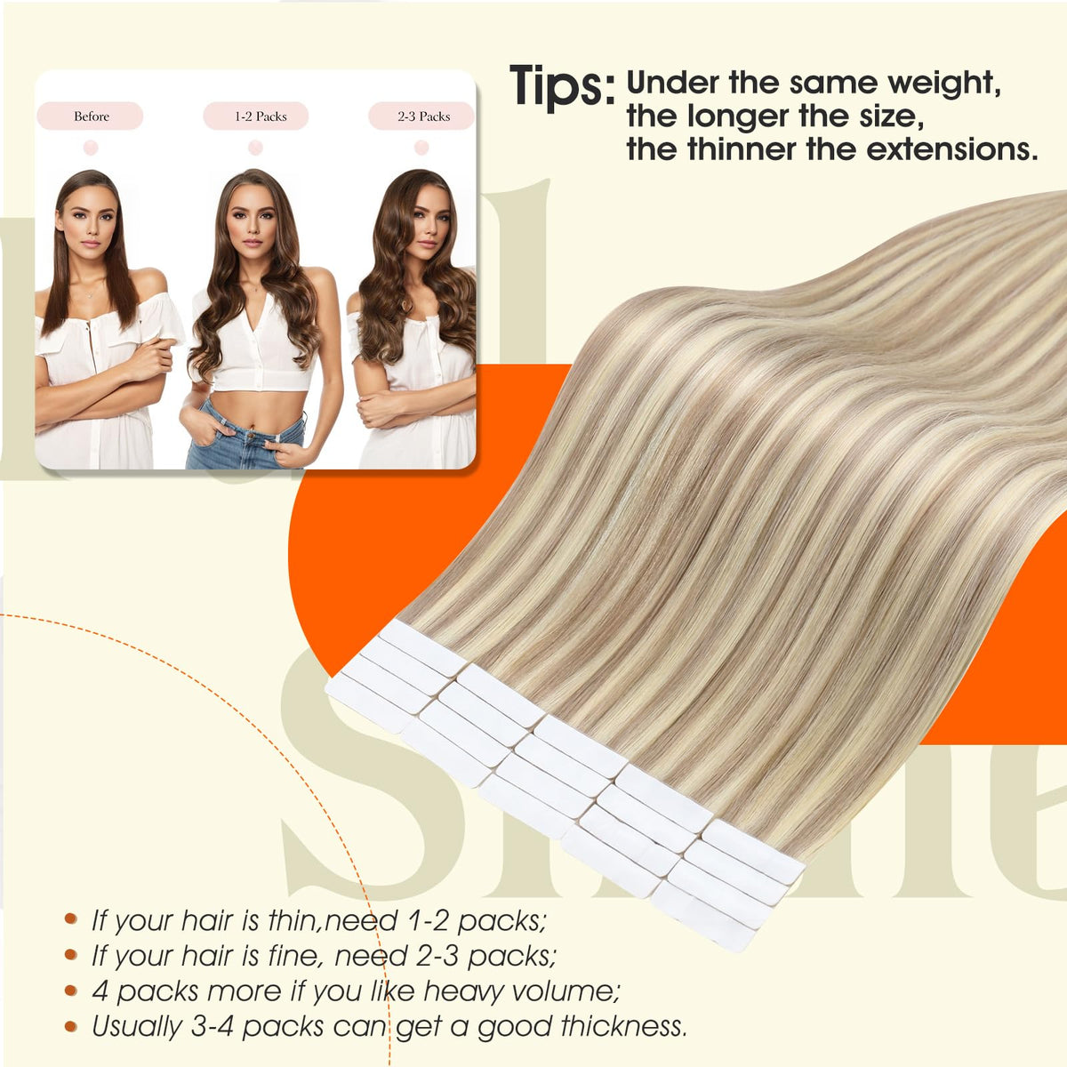 Different lengths of Full Shine Tape in Hair Extensions