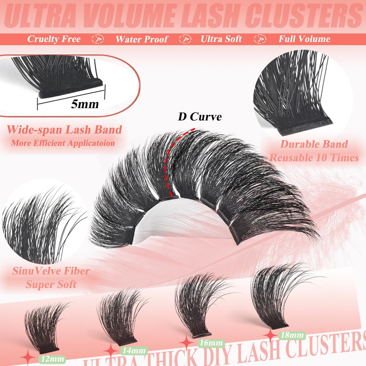 Different lengths of HK HIKLASY lash clusters displayed