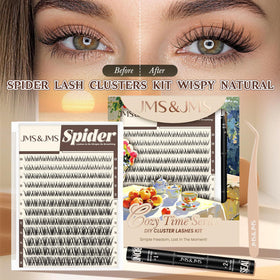 Different lengths of JMS&JMS spider lashes displayed on a surface