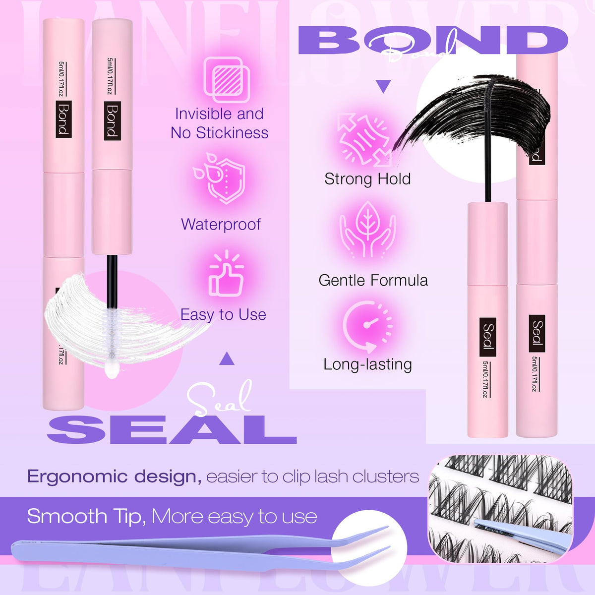 Different lengths of LANFLOWER eyelash clusters displayed