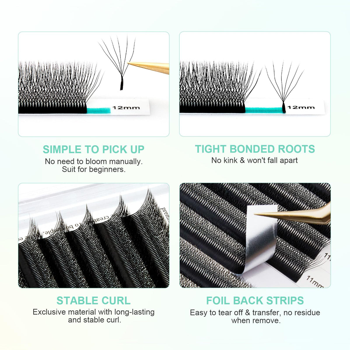 Different lengths of NAGARAKU 6D lashes on tray