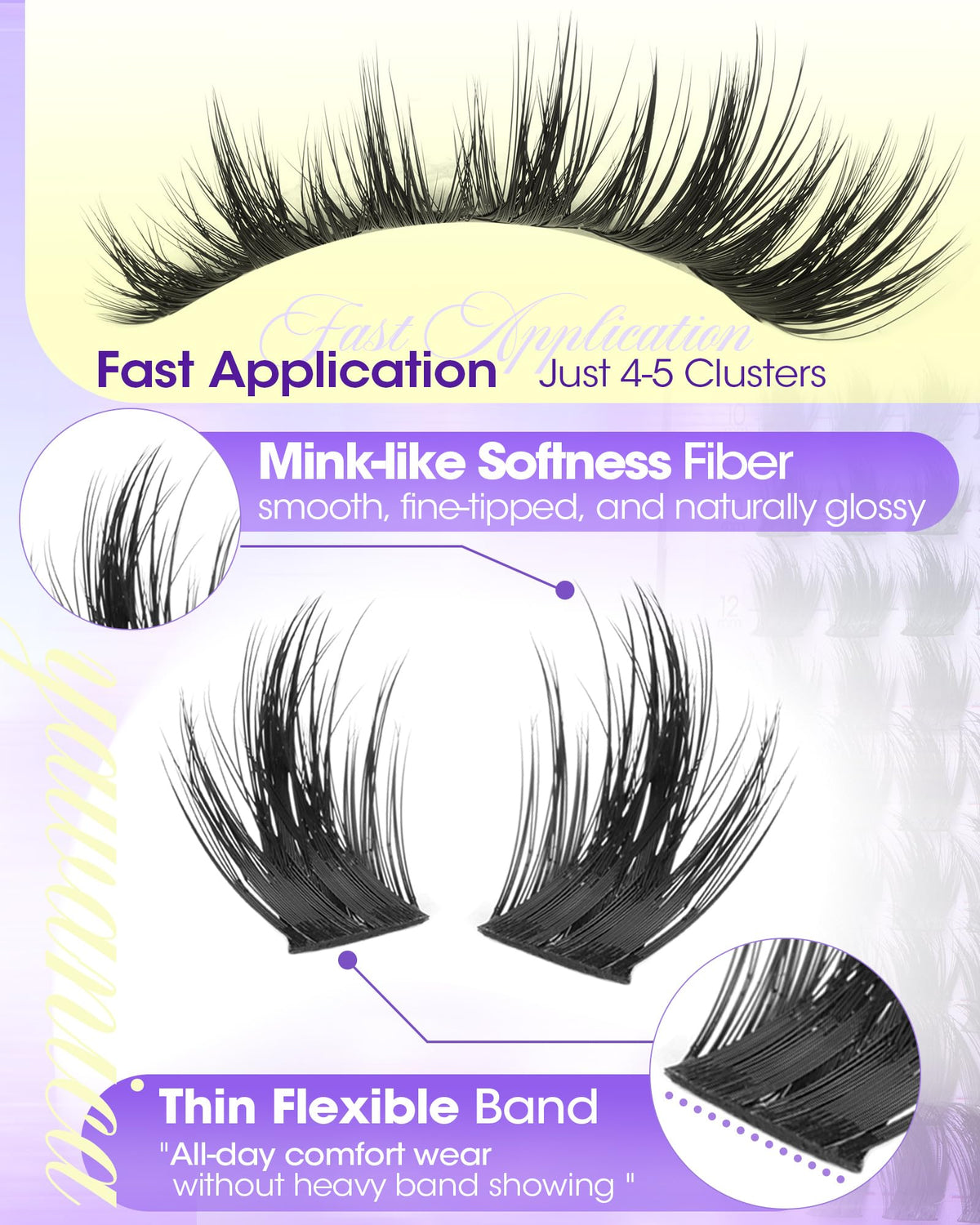 Different lengths of Yawamica Fluffy Manga Lash Clusters arranged