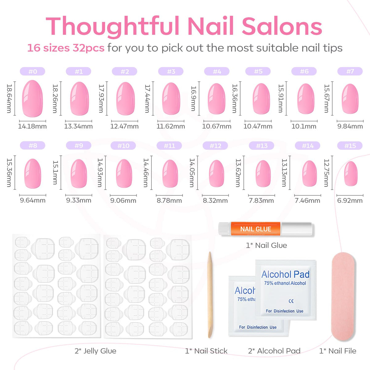 Different sizes of modelones press on nails displayed