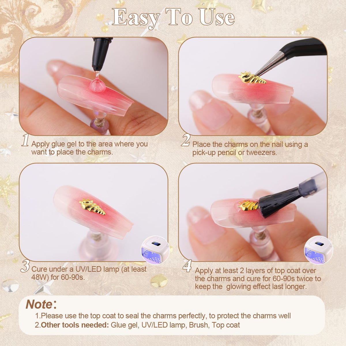 Different sizes of nail charms displayed from BELLEBOOST