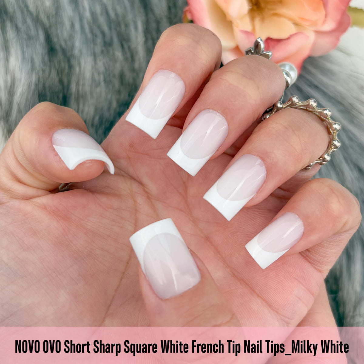 Different sizes of NOVO OVO Short Sharp Square White French Tip Nail Tips