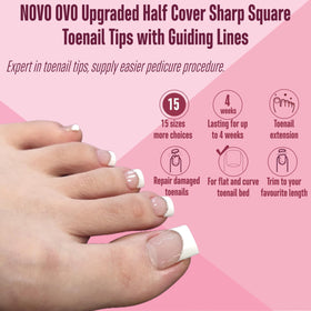 Different sizes of NOVO OVO Soft Gel Toe Nail Tips displayed