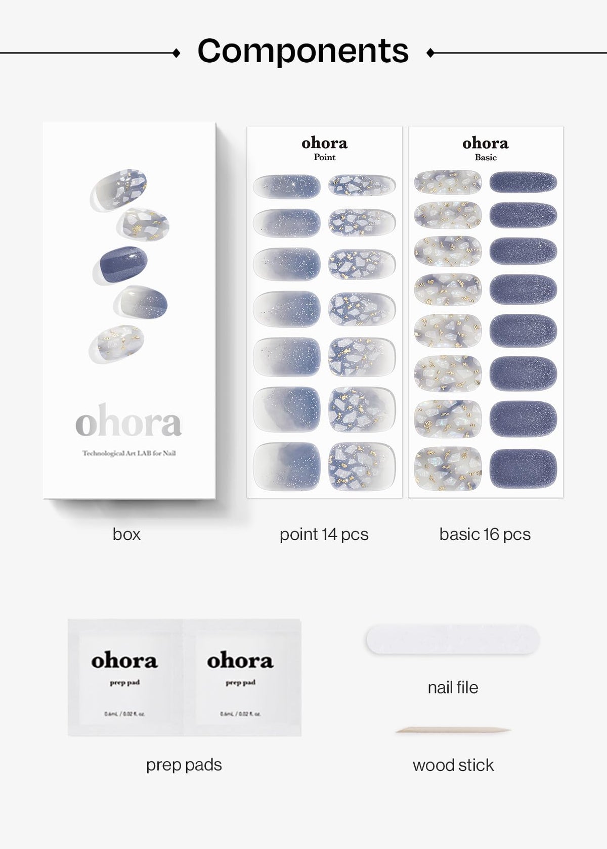 Different sizes of ohora Semi Gel Nail Strips displayed