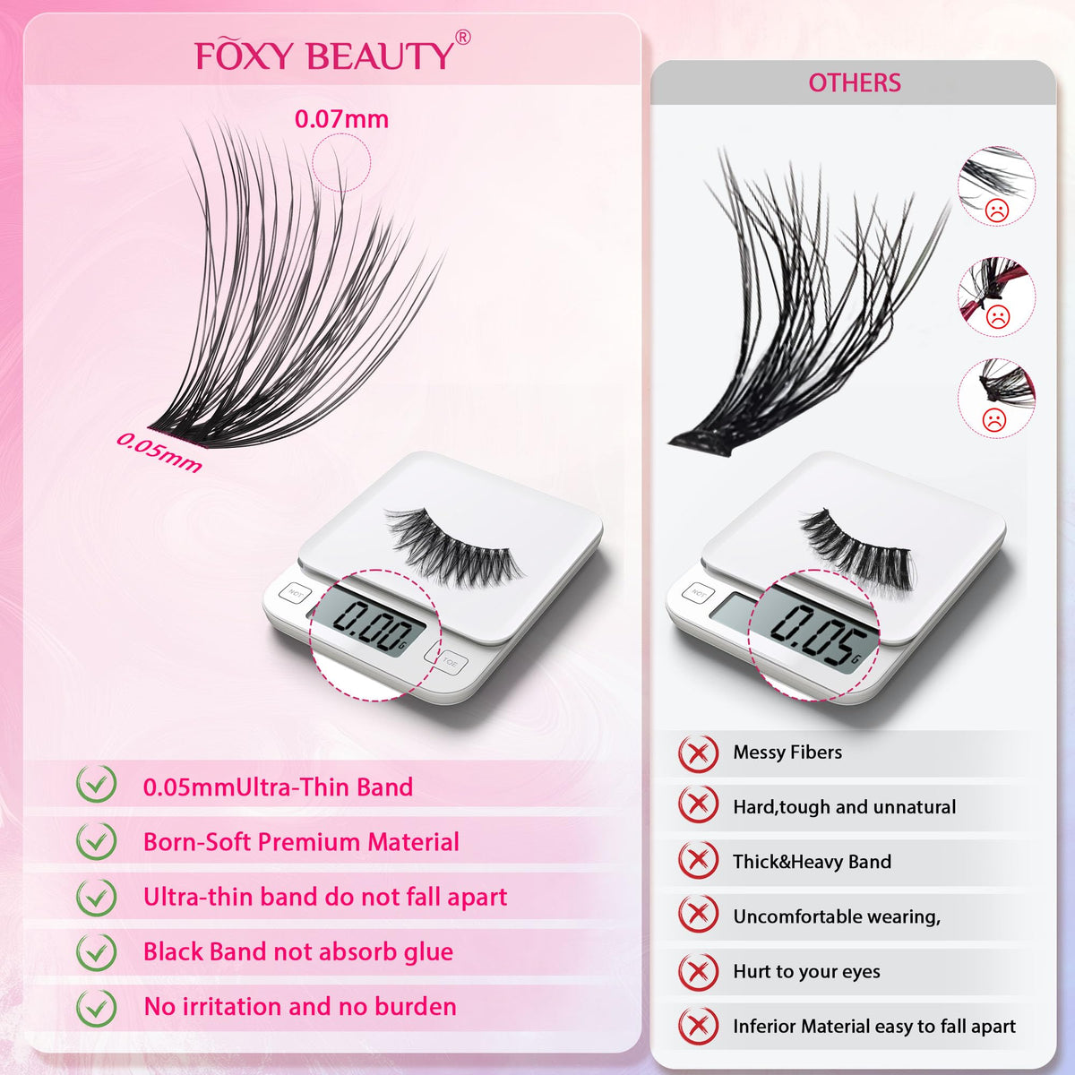 Different styles of CCODDY lash clusters displayed