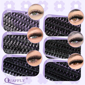 Different styles of individual lashes in the QUAFFLY kit